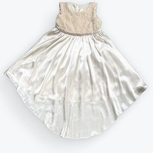 Kid’s Dream Occasion/Flower Girl Champagne Satin Rosette Bodice Dress ~ Kid 9-10